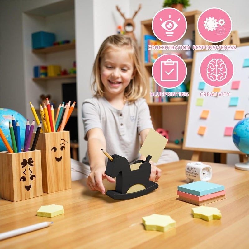 Li & Zhao Li&Zhao Wobble Horse Sticky Note Holder Silicone Label Holder Stand, 2026 Year of the Horse Good Luck Stable Rocking Horse Design for Tabletop Organizer, Office Desk Accessory, Home Decoration(Black) - Image 3